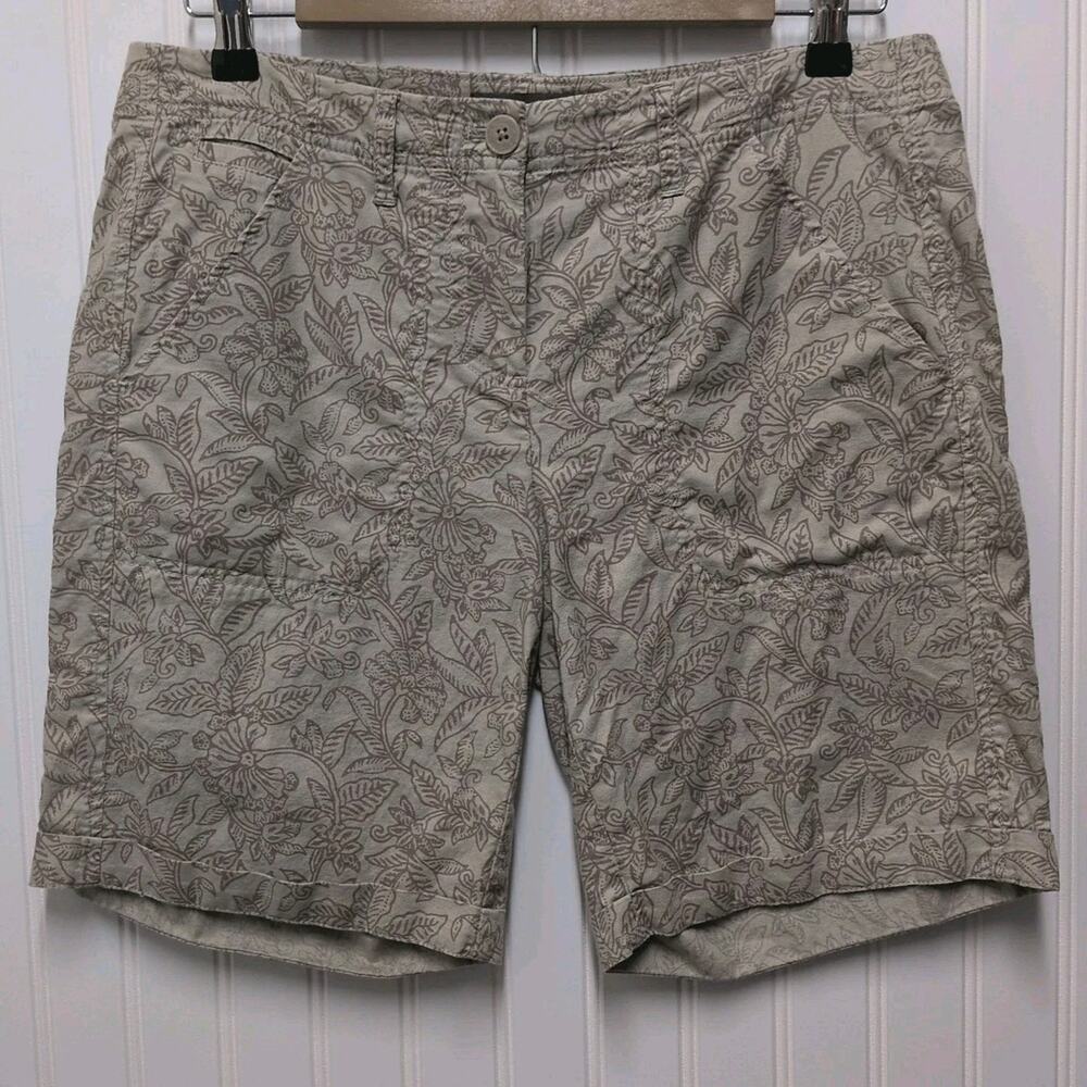 Tommy Bahama Chino Shorts Womens 6 Beige Floral 100% Cotton Cuffed Walking